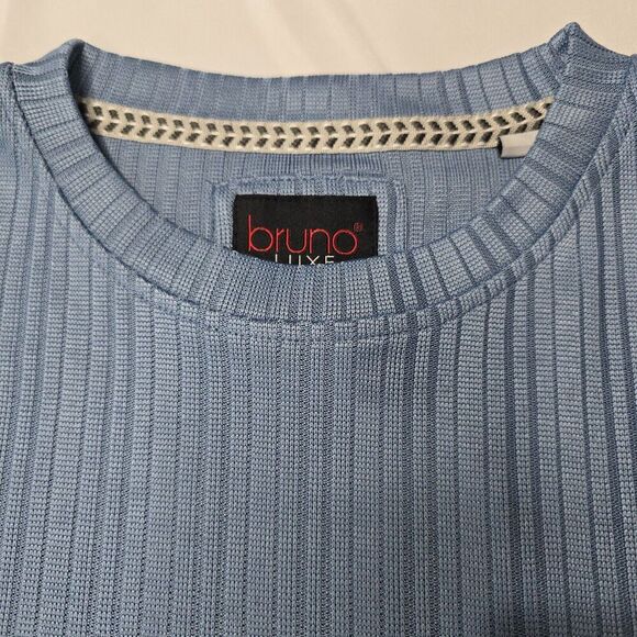 Bruno Luxe NYC Shirt Mens Medium Blue Ribbed Retro Y2K Career Casual Preppy - Picture 3 of 12